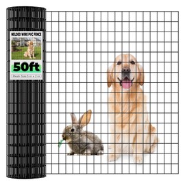 Garden Fence Black PVC Coated Welded Wire Fence 48 Inch x 50 Foot, 2 Inch x 3 Inch 16GA, Garden Border Fencing Roll Vinyl Coating Metal Wire Mesh for Yard Vegetable Plant Protection Poultry Netting