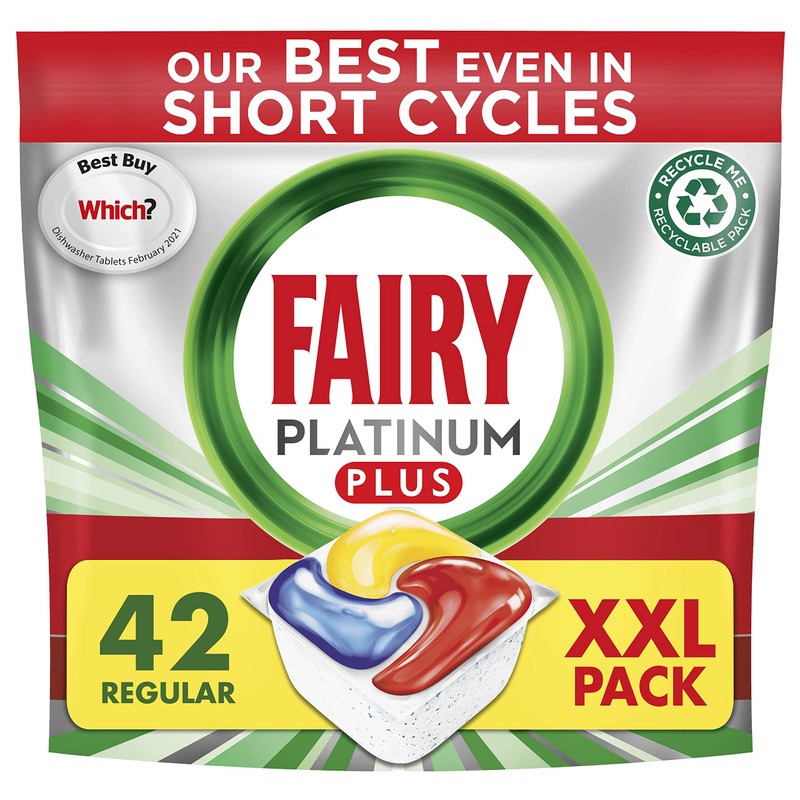 Fairy Platinum Plus All In One Dishwasher Tablets, Lemon, 42
