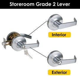 HISAFE Commercial Storeroom Door Handle Heavy Duty Grade 2 Locks, Non-Handed, UL 3 Hour Fire Rated, ADA Compliant, Satin Chrome 26D Finish, 2-3/8''Backset, X-XG-ST-60