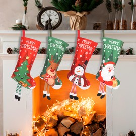 Santa Stocking for Filling Set of 4 Reindeer Santa Stocking Set Print Santa Socks Christmas Stocking 3D Christmas Stocking Large Santa Stocking Fireplace Christmas Stockings for Fireplace Christmas