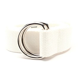 Deal Fashionista D Ring Webbed Cotton Canvas Belt XL White 47"