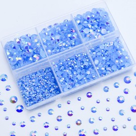 Briskbloom 3000PCS Resin Flatback Rhinestone, 2mm 3mm 4mm 5mm 6mm Light Blue AB Flatback Jelly Resin Rhinestones for Tumblers, Mugs, Bottles, Craft Decoration, Loose Bling Glitter Gem Stone