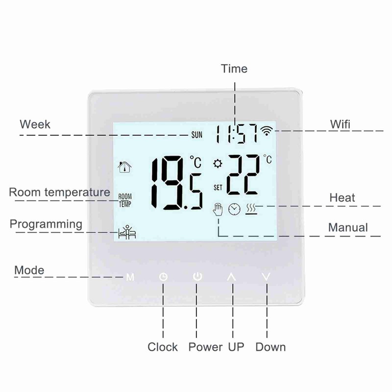 Smart Tuya WiFi Thermostat 16A Digital Programmable LCD Display Underfloor