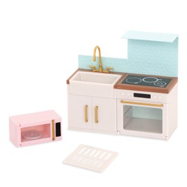 Lori Dolls – Backsplash Urban Kitchen – Kitchen Set for Mini Dolls – Dollhouse Furniture & Accessories for 6-inch Dolls – Oven, Stove, Sink, Microwave – Playset for Kids – 3 Years +, (LO37095Z)