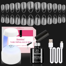 Beetles Gel Nail Kit Almond: 504Pcs Gel Nail Kit Easy Nail Extension Set Etch X Nail Tips Short Medium Almond Half Matte Nail Tips 5 in 1 Nail Glue Uv Led Nail Gift for Women