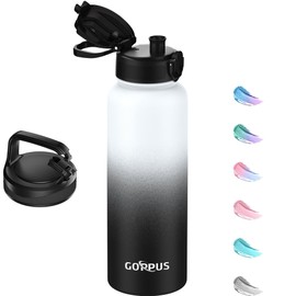 GOPPUS 1.2L/40oz Stainless Water Bottle (No Straw) with Screw Lid Double Wall Insulated Bottles with Strap Large Vacuum Thermal Flask Leakproof Keep Cold Drinks Bottles with Flip Top Lid BPA Free