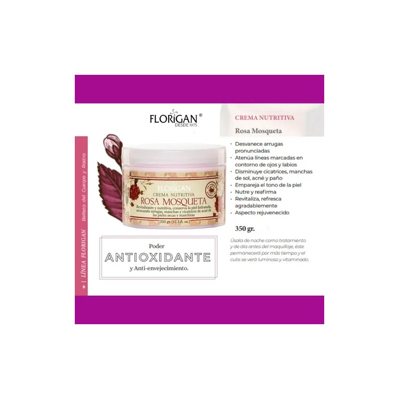 Crema Nutritiva Rosa Mosqueta 350gr. Florigan Tipo De Piel