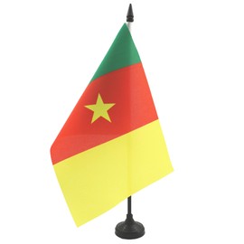AZ FLAG CAMEROON TABLE FLAG 5'' x 8'' - CAMEROONIAN DESK FLAG 21 x 14 cm - Black plastic stick and base
