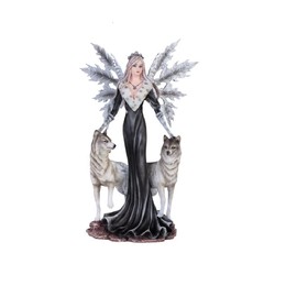 ICE ARMOR 9.5" H Black Fairy with Wolves Statue Fantasy Decoration Figurine
