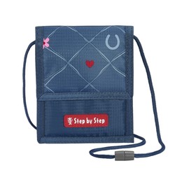 Step by Step Horse Lima Blue Pink Neck Pouch with Window, Zip Coin Pocket, Key Attachment, Neck Strap for 1st to 4th Grade, Horse Lima - Blue, Neck pouch