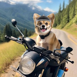 PETLESO Dog Helmet with Anti-UV Clear Goggles, Small Dog Motorcycle Helmet with Ear Holes, Drop-Down Biking Helmet, Adjustable Hat for Small Dogs Heads Protection with Rivets