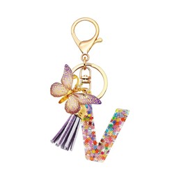 Alphabet exquisite small gift charms keychains, handbag charms, car accessories, butterfly tassel keychains (V)