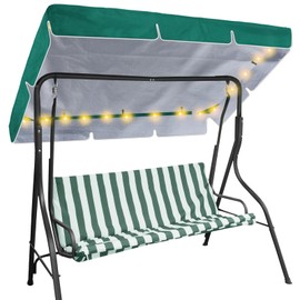 GliCraft LED Lighted Porch Swing Canopy Replacement Waterproof LED Swing Canopy Top Cover 2-3 Seat Shade Awning Cover for Garden Outdoor Patio(77 x 49 Inch,Green)