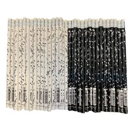 PartyErasers Music Themed Stationery - Mixed Black and White Musical Notes Pencils with Eraser on Top (60pcs) Party Pack