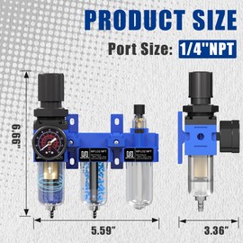 NEWPO NEWPO 1/4" NPT Compressed Air Filter Regulator Lubricator Combo, Water/Oil Trap Separator,Brass Filter & Desiccant Dryers,Semi-Auto Drain,Metal Bracket-Blue