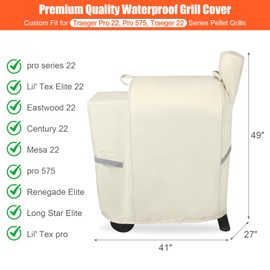 QuliMetal Grill Cover for Traeger Pro 22 & 575 Series - 600D Heavy Duty Waterproof Fade Resistant Traeger Pro 22 Cover with Elastic Drawstrings, Premium BBQ Cover for Z Grills 550B and More, Beige