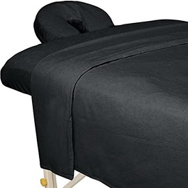 ForPro Premium Flannel 3-Piece Massage Sheet Set for Massage Tables, Includes Flat Sheet, Fitted Sheet and Fitted Face Rest Cover, Black