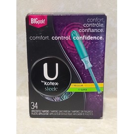 U by KOTEX Sleek • 34 UNSCENTED  TAMPONS ( 17 REGULAR/ 17 SUPER )