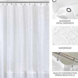 iDesign Constellation PEVA Shower Curtain– Water Resistant Bathroom Shower Curtain with 12 Rust Resistant Metal Grommets - 72" x 72" – White/Frost