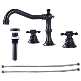 Victorian Widespread Deck Mounted Three Holes Double Handles Bathroom Sink Faucet with Matching Pop Up Drain with Overflow,Oil Rubbed Bronze Vintage