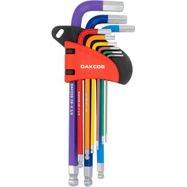 DAKCOS Hex Key Set, 9 Piece Allen Wrench Hex Key Set, Imperial Ball End Allen Key Set 1/16"-3/8", L-Key Set with Color Coding