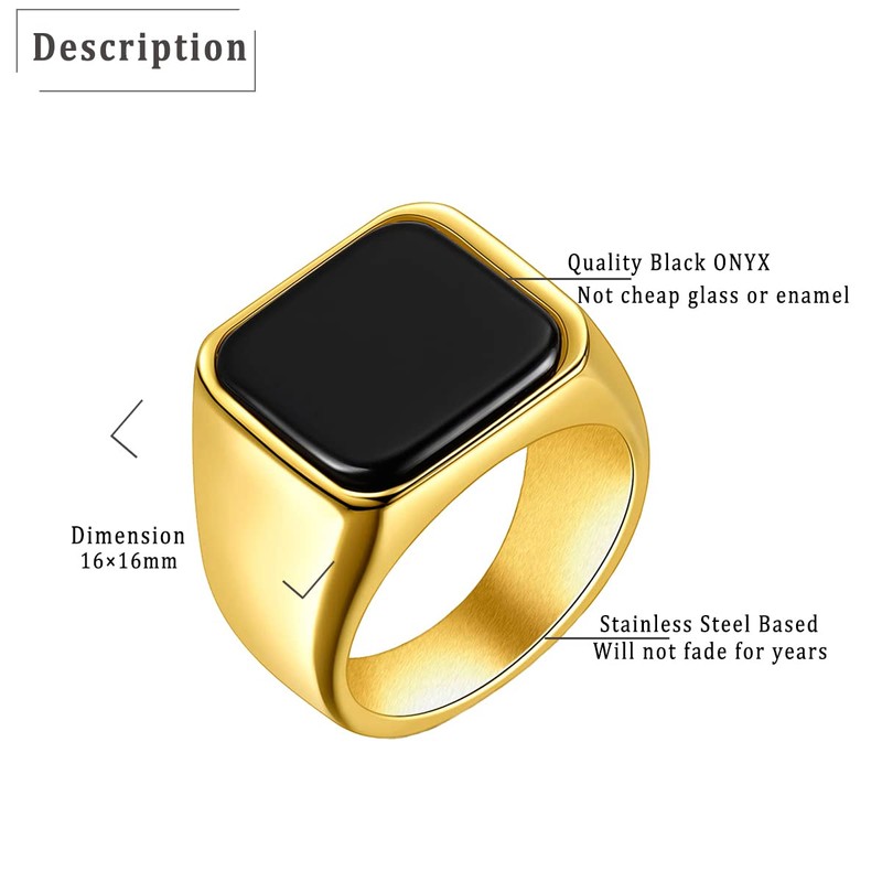 Joliernelle Black Onyx Signet Ring for Men Solid Stainless Steel