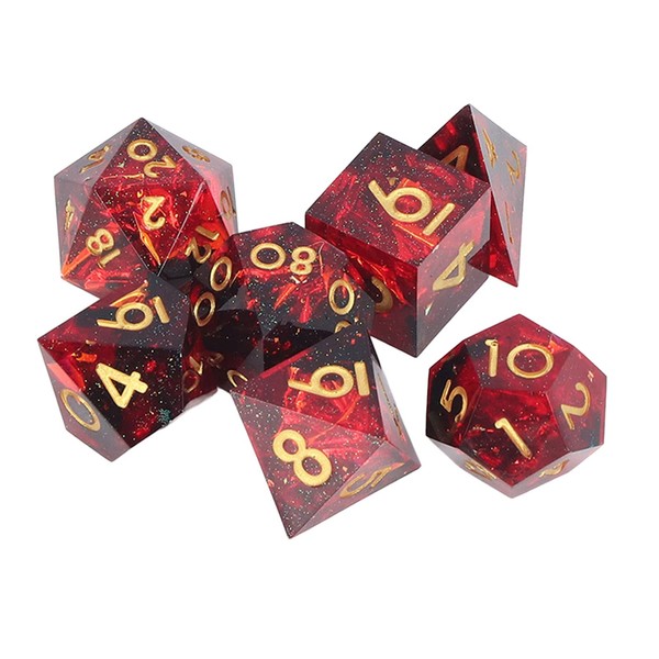 7 Pieces Polyhedral Resin Dice Set, Dnd Dice with Beautiful Inclusions for TTRPG Dungeons and Dragons, RPG Role Playing Game Polyhedral Dice, Important Role Dice Gift for Family Friends (Red + Black)