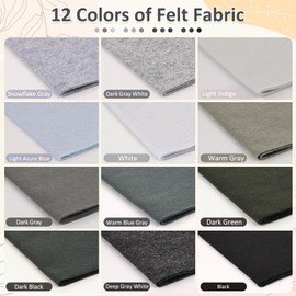 XSEINO 12 Rolls 8"x35"(20.5x90cm) 1.4mm Thick Soft Felt Fabric Sheet 12 Assorted Black White Gray Series Colors Felt Pack for DIY Craft Sewing Squares Nonwoven Patchwork