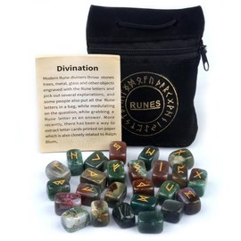 Gemstone Rune Set Elder Futhark Healing Stone Indian Agate 25 Stones in Velvet Bag Mythology Viking Esoteric Meditation Magic