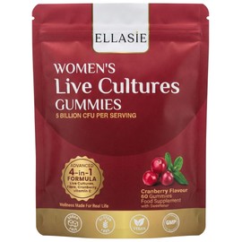 ELLASIE Cranberry Gummies for Women with Probiotics – 5 Billion CFU + Prebiotic Fibre + 50:1 Cranberry Extract + Vitamin C – Urinary & Intimate pH Balance Support – Sugar Free Vegan – 60 Gummies