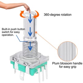 DAOKAI EC11 Rotary Encoder, 360 Degree Rotary Encoder Code Switch 20mm,Digital Potentiometer Push Button 5 Pins,with Knob Cap for Electronics Projects - 12Pcs