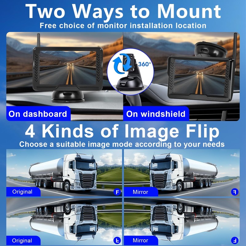 Wireless Reversing Camera System with 5 inch Split Screen, IP69K