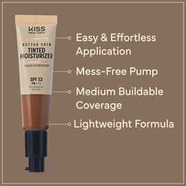 Kiss New York Tinted Moisturizer with SPF 32 PA+++ (Deep Honey) With Kabuki Brush,12 Hour Hydrating Sunscreen for Face, No White Cast for Dark Tones, Natural Finish With Hyaluronic Acid, Vitamin E