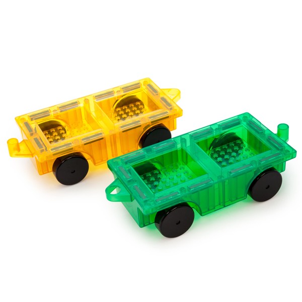 PicassoTiles 2pcs Magnetic Tiles Expansion Car Truck Building Blocks Compatible Set, Kids Magnet Bricks STEM Learning Toys, Magnetic Add-ons, Car Toys, Toddler Preschool 3 Years and up Boys and Girls