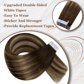 Hetto Tape in Hair Extensions Human Hair Brown Balayage Tape in Hair Extensions for Women Real Human Hair Invisible Tape on Human Hair Extensions Dark Brown Balayage Caramel Blonde 22inch 50g 20pcs