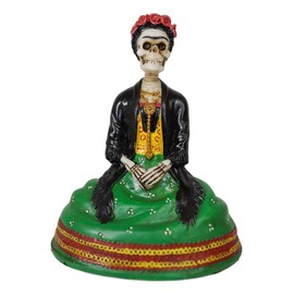 Ebros Colorful Dias De Los Muertos Sitting Mexican Iconic Painter Lady Skeleton Day of The Dead Figurine 4" Tall Ossuary Macabre Decorative Bone Mother La Pintora Red Roses Laurel Skeletons Figurine