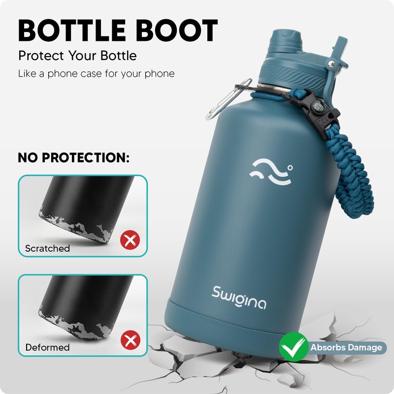 Swigina [2-IN-1 LID] 64 oz Insulated Water Bottle with Silicone
