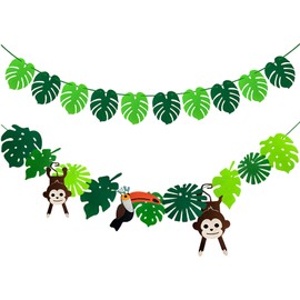 YunBey Pack of 2 Leaves Jungle Garland Tropical Leaves Garland Made of Felt Jungle Garland for Children's Birthday Parties and Summer Party Decoration for Birthdays Jungle Theme Parties