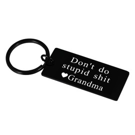 Don't Do Stupid St Keychain-Grandson Granddaughter Gifts from Grandma Stocking Stuffers for Kids Birthday Gifts for Teennager Boys Girls Gag Gifts for Teens Metal Key Chains for Her Him Christmas Gift