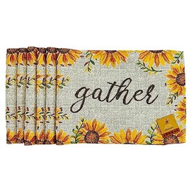 Fall Sunflower Table Mats, Placemats Set of Six (6) Colorful Grateful Tapestry Weave Fabric for The Holiday's, Thanksgiving, Autumn and Fall (Shimmer Sunflowers)