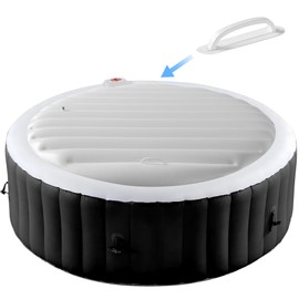 Tlswshsy 5.4 Ft Inflatable Hot Tub Cover with Handles, Round Hot Tub Lid, Portable Energy-Saving Hot Tub Thermal Cover for Protecting Tubs from Wind Rain Debris and Dust