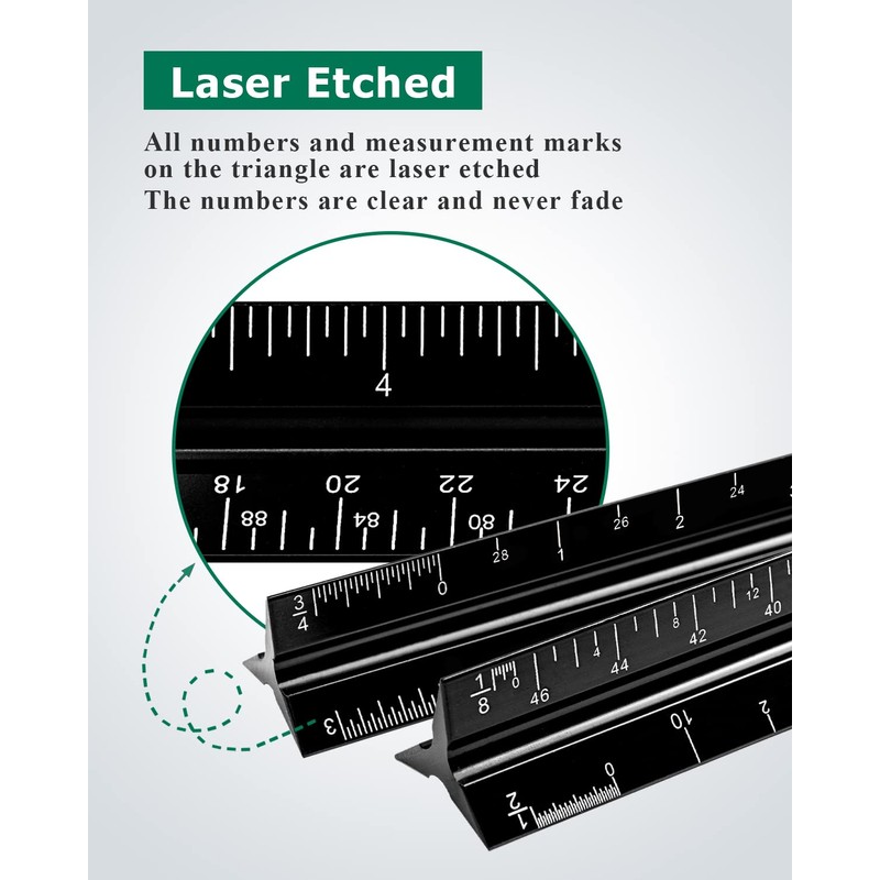 Architectural Scale Ruler 3 Pack Aluminum Triangular Ruler 12 Inch