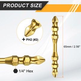 sourcing map 2pcs #2 Phillips Double Ended Screwdriver Bit PH2 1/4" Hex Shank 2.56" Magnetic Anti Slip Cross Head Drill Bits Titanium Coated K5 Steel Industrial Screw Driver Tools, Gold