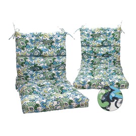 MAGPIE FABRICS Indoor Outdoor Tufted High Back Chair Cushion Set of 2, Waterproof All-Weather Deep Seating Rocking Chair Patio Garden Chaise Lounge Sun Lounger Chair Cushions(Botanical Blue Green)