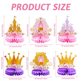 HVIHWI 12 Stück Prinzessin Geburtstag Deko Mädchen, Niedliche Prinzessin Party Honeycomb Ball Dekorationen, Mittelstücke Bienenwabe Prinzessin Themen Partydekorationen für Party, Babyparty