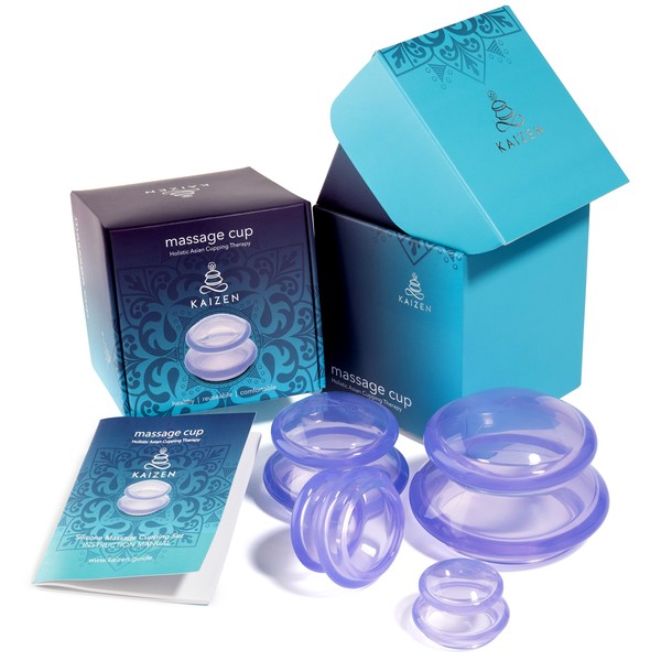 Kaizen Cup - Silicone Massage Cupping Set - Holistic Asian Cupping Kit for Relaxation, Muscle Soreness, Cellulite Reduction, Pain and Stress Relief – 4 Massage Cups