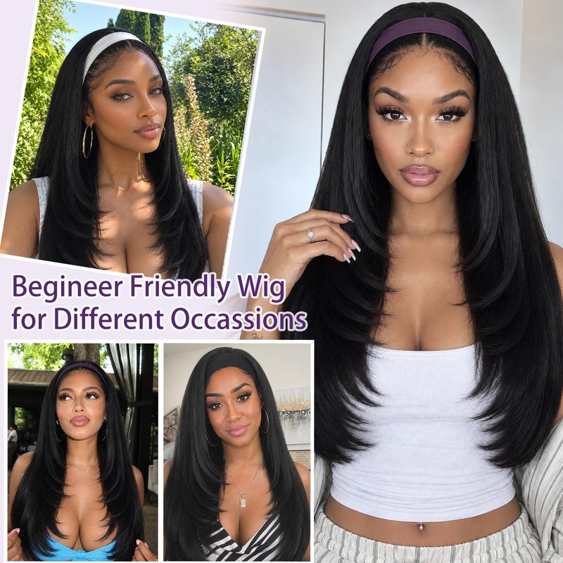 Layered Headband Wig Long Straight Headband Wigs for Black Women