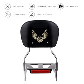 Kinglemc Powersports Sissy Bar with Backrest Luggage Rack for Yamaha Vstar 1100 XVS 1100 Classic Custom 1998 to 2016(Black,Non-Studded)