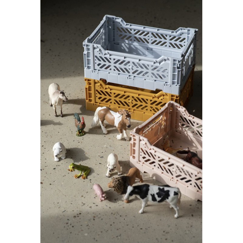 Ay-Kasa Folding Crate, Sturdy Folding Box, Plastic, Stackable, Almond Green,