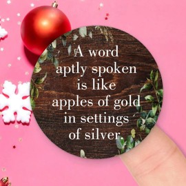 A Word Aptly Spoken is Like Apples of Gold in Settings of Silver Round Label Sticker 3in Saying Bible Verse Circle Decals for Laptop Computer Cup Envelopes Seals Water Bottle Backpack 100pcs